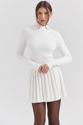 Willow-White Cashmere Blend Pleated Skated Mini Dress