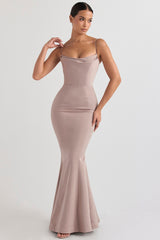 Violette-Mushroom Satin Fishtail Gown
