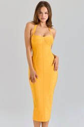 The Sculpt-Orange Sherbet Midi Bandage Dress