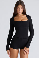 The Long Sleeve-Black Corset Top