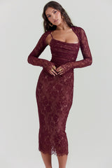 Gaia-Claret Lace Midi Dress