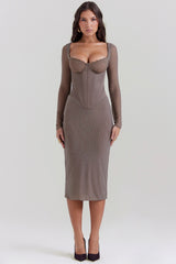 Safran-Mocha Corset Midi Dress
