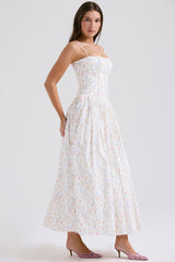 Ysabella-White Posy Print Cotton Maxi Sundress
