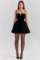 Selina-Black Velvet Tulle Mini Dress