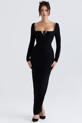 Rosa-Black Crystal Embellished Maxi Dress