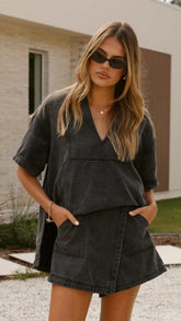 Alaina Oversized Shirt - Black Denim