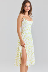 Yvette-Lemon Floral Print Georgette Midi Dress