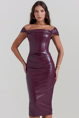 Raven-Mulberry Vegan Leather Corset Dress