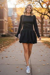 Bodycon Long Sleeve Dress with Puffy Skirt