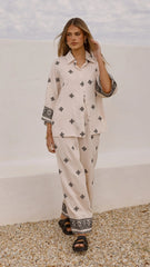 Deni Button Up Shirt - Beige/Black