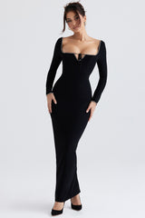 Rosa-Black Crystal Embellished Maxi Dress