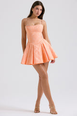 Rosalinda-Peach Jacquard Mini Bow Gown