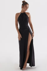 Zanab-Black Thigh Slit Maxi Dress