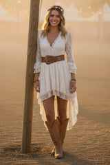 Ruffled Sleeve High-Low Vintage Lace Dress