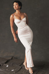 Stefania-Soft Peach Corset Maxi Dress