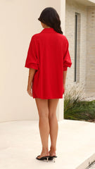 Charla Button Up Top - Red