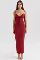 Romy-Wine Mesh Bodycon Maxi Dress