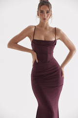 Milena-Dark Cherry Corset Maxi Dress