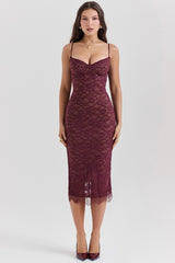 Melina-Mulberry Lace Midi Dress