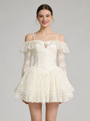 Off Shoulder Lace Corset Flared Mini Dress