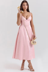 Tiffany-Parisian Pink Satin A-Line Midi Dress