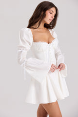 Ellerie-White Cotton Flute Sleeve Mini Dress