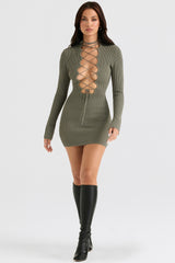 Jada-Artichoke Knit Lace Up Dress