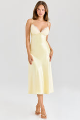 Felicity-Butter Yellow Satin Bias Cut Midi Dress