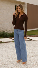 Corbin Collared Knit Top - Brown