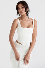 Rafa-Ivory Satin Longline Corset