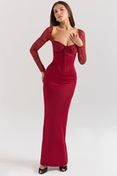 Perdi-Berry Satin Maxi Dress with Corset