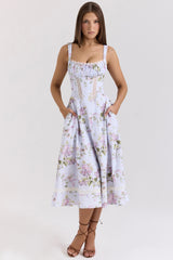Kim-Lilac Floral Cotton Midi Sundress