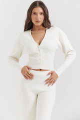 Noor-Off White Knitted Cardigan