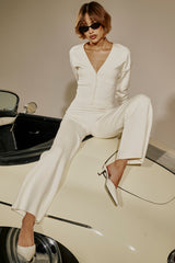 Vanna-Off White Cotton Knitted Trousers - SALE