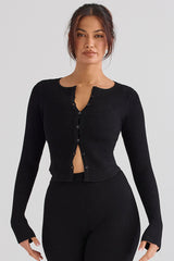 Sylvia-Black Ribbed Knit Cardigan - SALE