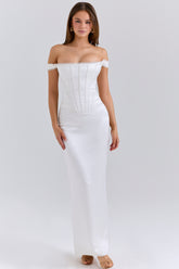 Isis-Ivory Satin Corset Maxi Dress