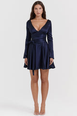 Dominique-Navy Plunge Mini Dress