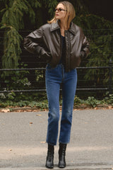 Sante-Dark Brown Vegan Leather Bomber Jacket