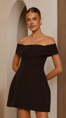 Zyan Off Shoulder Mini Dress - Black