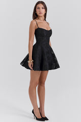 Serenita-Black Floral Lace Back Mini Dress