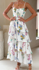Camisha Frill Maxi Dress - Vase Print