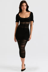 Lilla-Black Openwork Knit Midi Dress