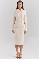 Misha-Cream Boucle Button Front Blazer