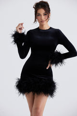 Lavinia-Black Velvet Mini Dress