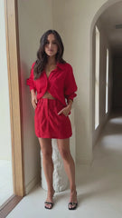 Charla Button Up Top - Red