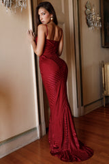 Nalani-Deep Red Devoré Satin Maxi Gown - Limited Edition