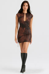 Daphne-Antique Copper Lace up Mini Dress