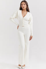 Vanna-Off White Cotton Knitted Trousers - SALE