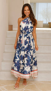 Hadas Maxi Dress - Blue/White Print