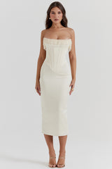 Nalita-Vintage Cream Embellished Strapless Dress